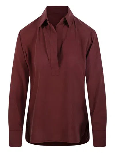 Max Mara Mirko Long-sleeve Collared Blouse In Burgundy