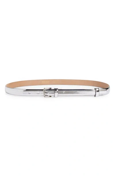 Max Mara Mirror Metallic Leather Belt In Mirrored Silver