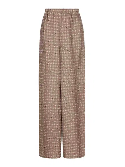 Max Mara Vischio Printed Silk Satin Wide-leg Pants In Brown