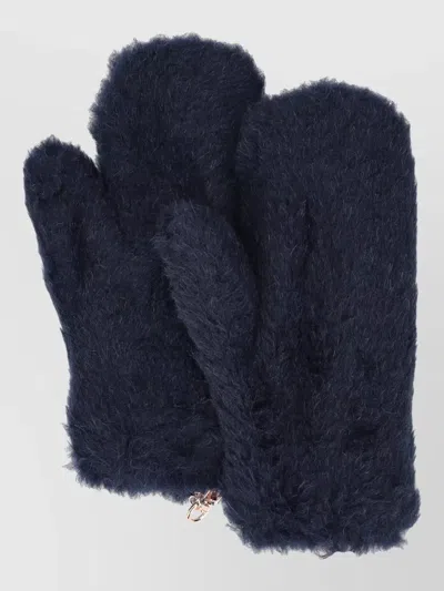 Max Mara Mittens Faux Fur Texture Peruvian Wool In Blue