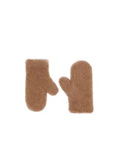 Max Mara Mittens In Alpaca And Cashmere Teddy Fabric In Brown