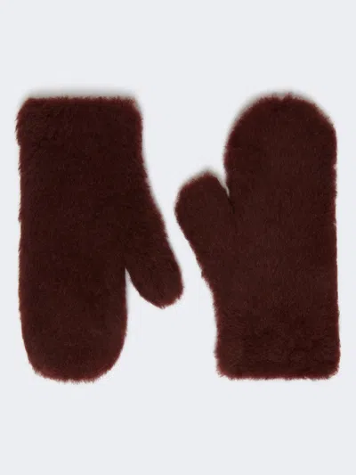 Max Mara Mittens In Alpaca And Wool Teddy Fabric In Burgundy