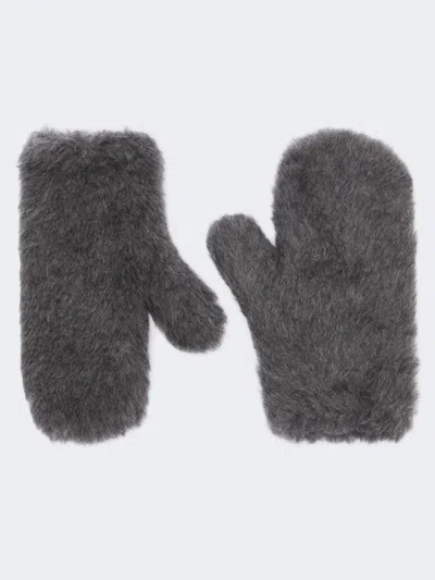 Max Mara Mittens In Wool And Alpaca Teddy Fabric In Medium Grey