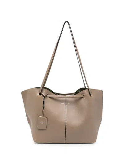 Max Mara Mixed Doubles Leather Tote Bag In Neutral