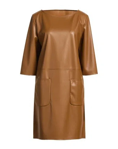 Max Mara Mm By  Woman Mini Dress Camel Size L Polyester, Polyurethane Resin In Brown