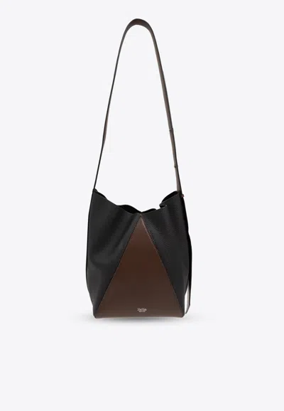 Max Mara Mm Logo Leather Bucket Bag In Black