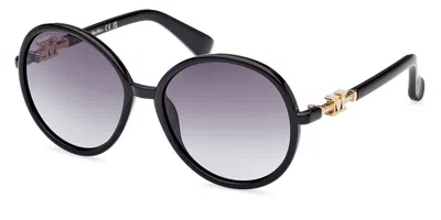 Max Mara Mm0065 Emme15 01b Women's Sunglasses Black Size 58 In Metallic