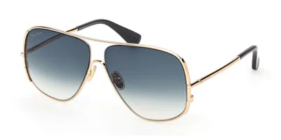 Max Mara Mm0190 30p Women's Sunglasses Gold Size 60 In Blue