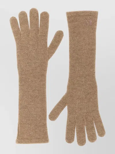 Max Mara Mmjock Long Cashmere Yarn Gloves In Metallic