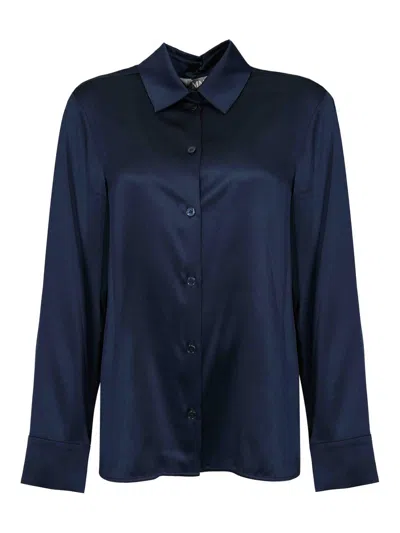 Max Mara Mmlquarto Shirt In Midnight Blue Stretch Silk