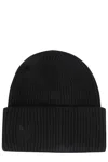 Max Mara Mmretina Ribbed-initial Beanie Hat In Black