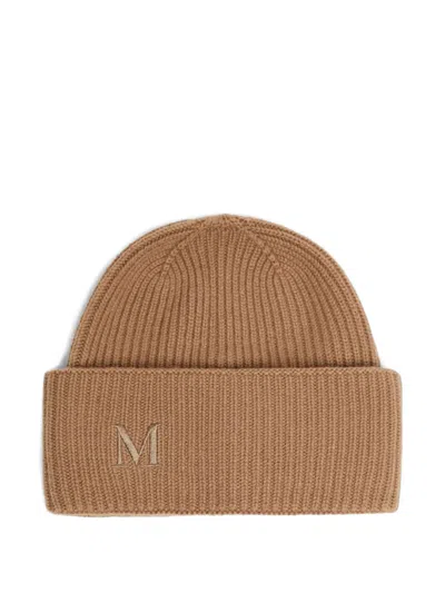 Max Mara Mmretina Initial Ribbed Beanie In Brown