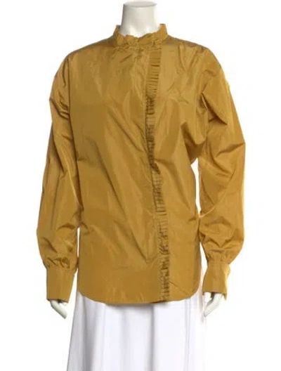 Pre-owned Max Mara Mock Neck Long Sleeve Button-up Top W/ Tags In Yellow