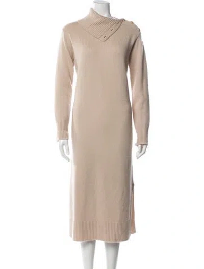 Pre-owned Max Mara Mock Neck Midi Length Dress In Neutral