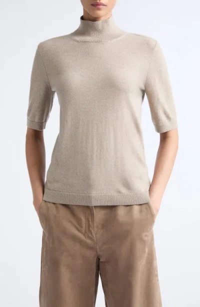 Max Mara Mock Neck Short Sleeve Sweater In Beige