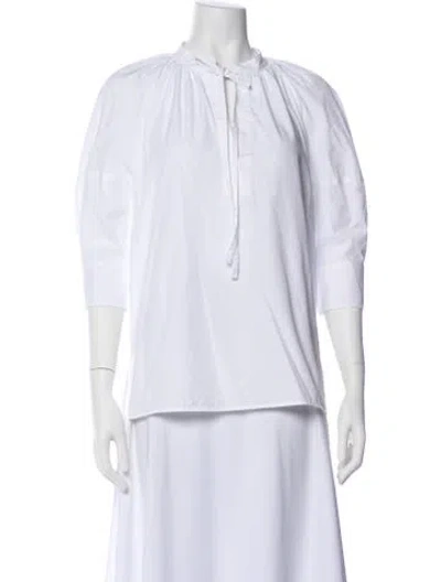 Pre-owned Max Mara Mock Neck Three-quarter Sleeve Blouse In White