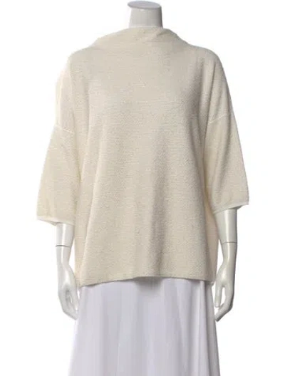 Pre-owned Max Mara Mock Neck Three-quarter Sleeve Top In Neutral
