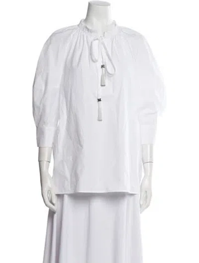 Pre-owned Max Mara Mock Neck Three-quarter Sleeve Tunic In White