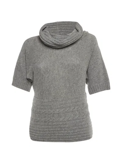 Pre-owned Max Mara Mock-neck Short-sleeve Sweater In Gray