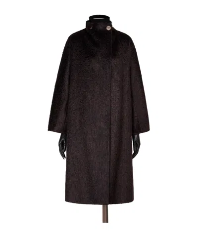 Max Mara Mohair And Zibeline Cashmere Coat In Brown