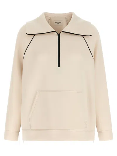 Max Mara Mohair Half-zip Sweatshirt In Beige