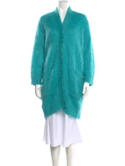 Pre-owned Max Mara Mohair V-neck Sweater In Green