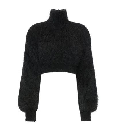 Max Mara Mohair-blend English-rib Cutout Cropped Knit Top In Purple