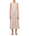Max Mara Ecru Cotton Poplin Maxi Dress With Pleated Skirt