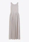 Max Mara Ecru Cotton Poplin Maxi Dress With Pleated Skirt In Ecru