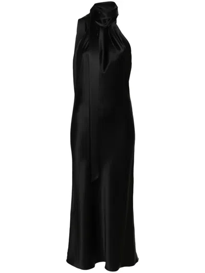 Max Mara Moli Open-back Draped Silk-satin Halterneck Midi Dress In Black