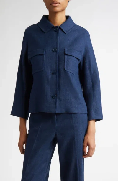 Max Mara Monia Linen Blend Crop Jacket In Navy