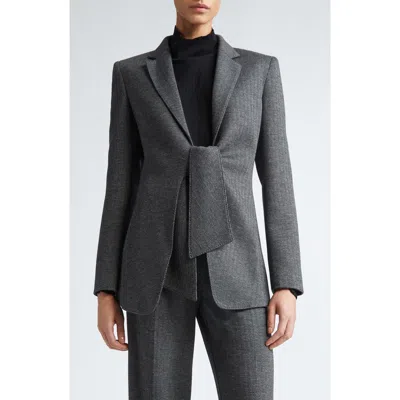 Max Mara Monia Tie Front Herringbone Jersey Blazer In Dark Grey