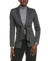 Max Mara Monia Tie-front Herringbone Wool-blend Blazer In Gray