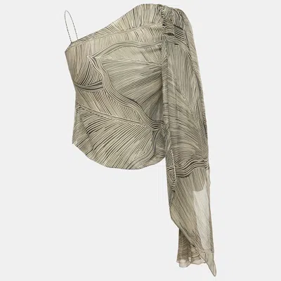 Pre-owned Max Mara Monochrome Printed One Shoulder Tie-up Top M In Black