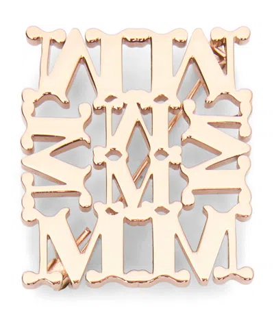 Max Mara Monogram Brooch In Gold