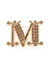 Max Mara Monogram Brooch With Crystals In Rust