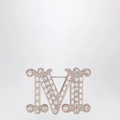 Max Mara Monogram Brooch With Micro Crystals In Metal, Crystal In Transparent