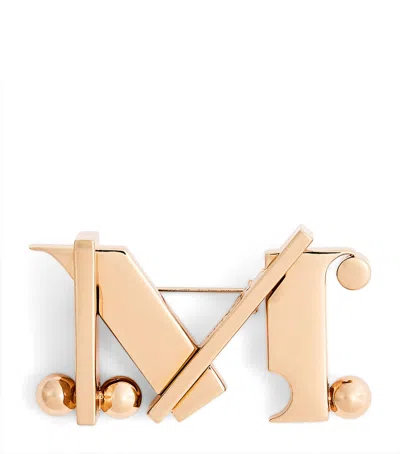 Max Mara Monogram Brooch In Gold