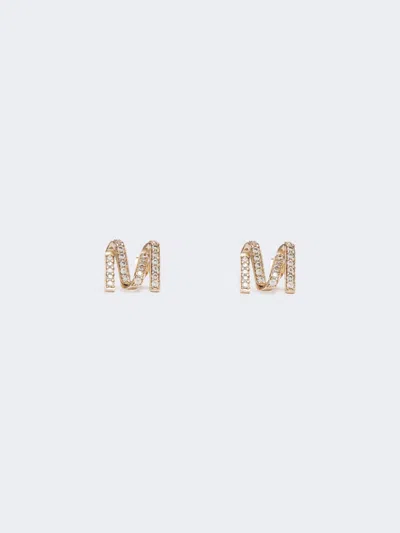 Max Mara Monogram Earrings With Rhinestones In Gold