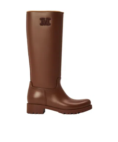 Max Mara Monogram Embossed Knee-high Leather Boots In Brown