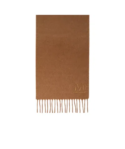 Max Mara Monogram-embroidered Camel Stole In Brown