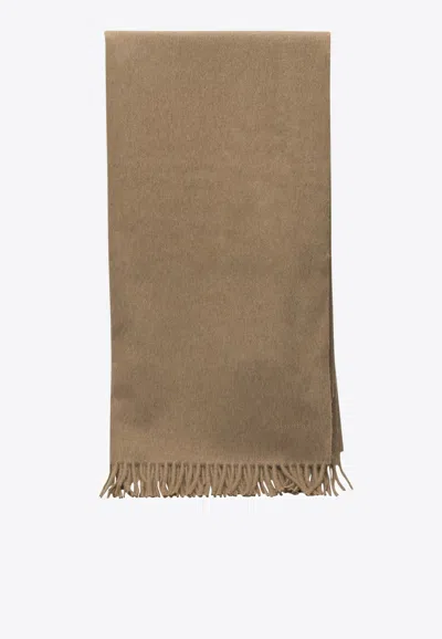 Max Mara Monogram Embroidered Cashmere Scarf In Brown
