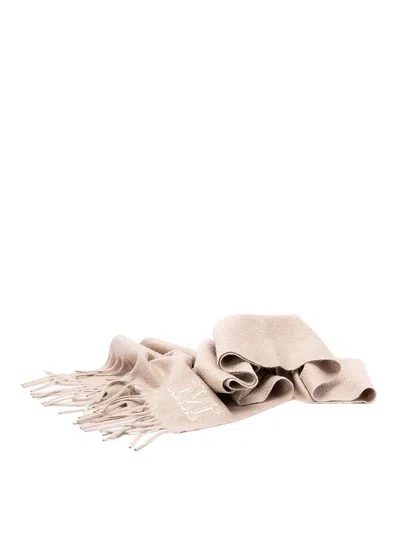Max Mara Monogram Embroidered Cashmere Stole In Sand