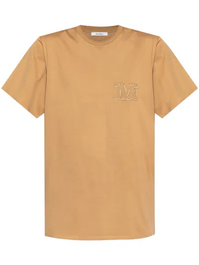 Max Mara Monogram-embroidered Cotton T-shirt In Brown