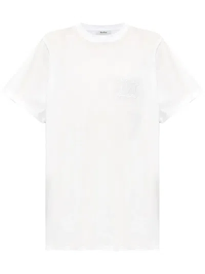 Max Mara Mango Logo Embroidered Cotton T-shirt In White