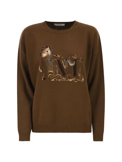 Max Mara Monogram Embroidered Sweater In Brown