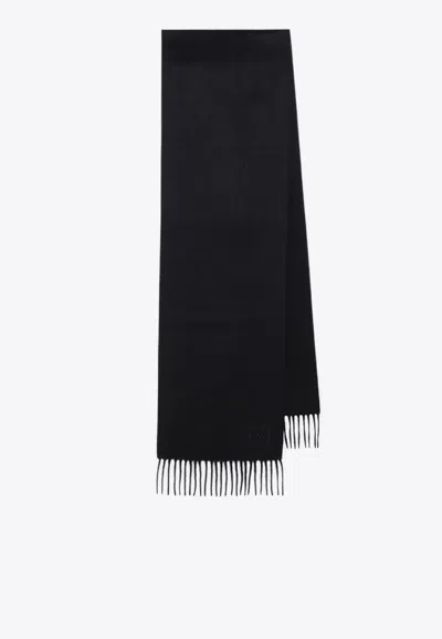 Max Mara Monogram Embroidered Wool Scarf In Black
