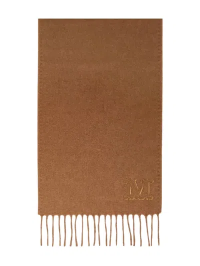 Max Mara Monogram Embroidered Wool Scarf In Brown