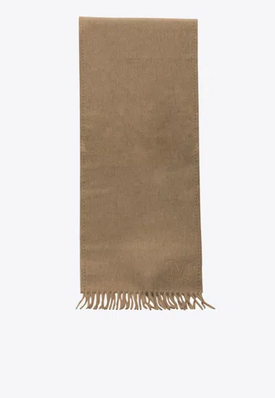 Max Mara Monogram Embroidered Wool Scarf In Brown