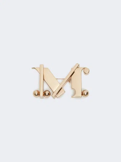 Max Mara Monogram Metal Brooch In Gold